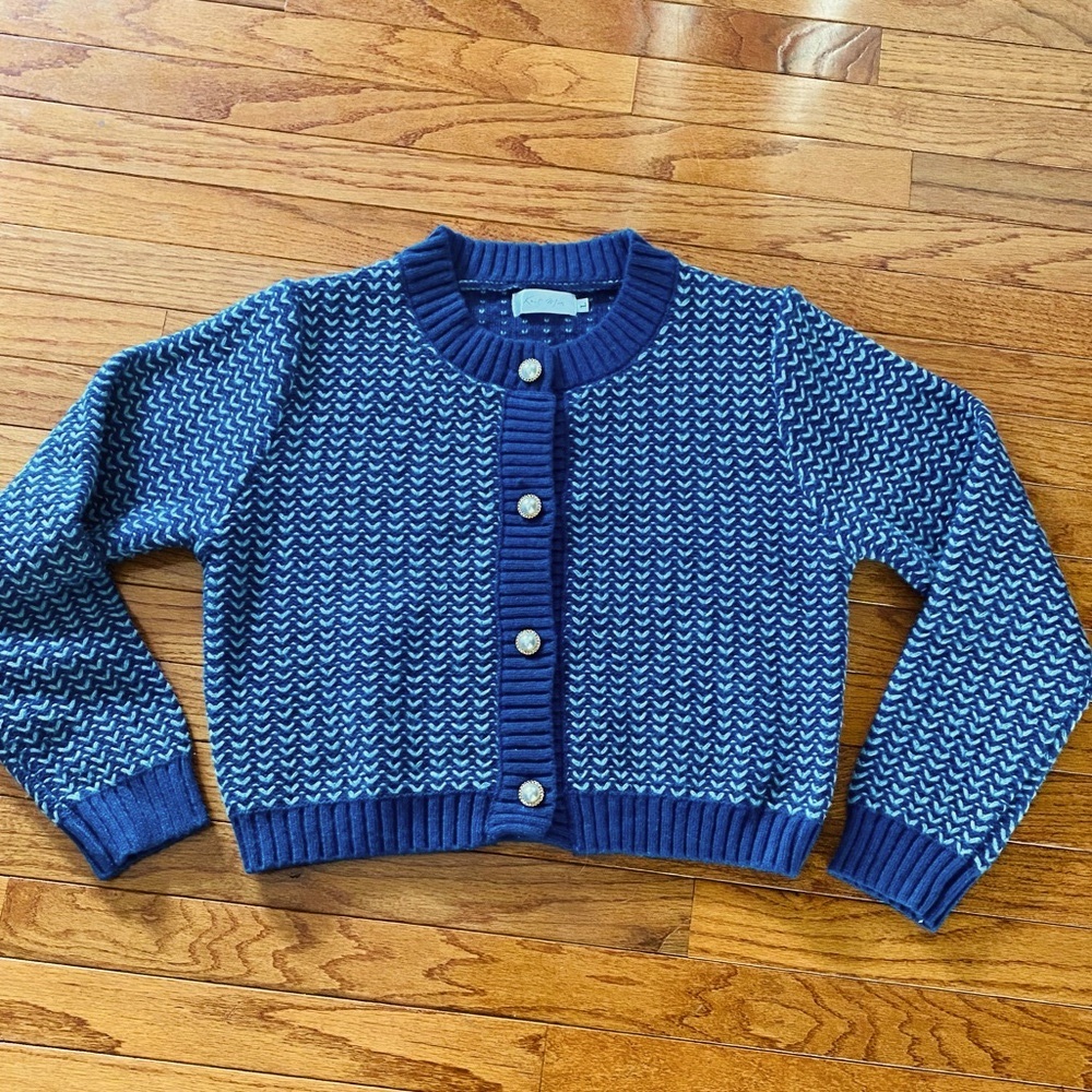 Blue• Chevron •cropped•cardigan